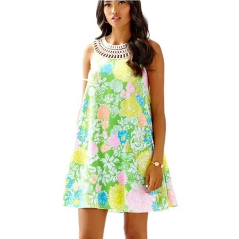 Lilly Pulitzer Jillie Hibiscus Stroll Floral Tank A-line Dress Size XS Flamingo